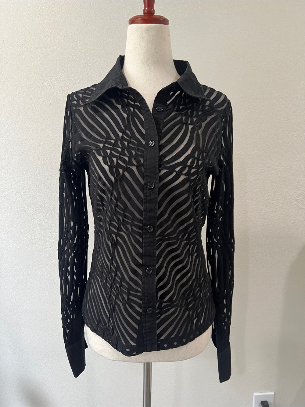 Forever 21 Black Sheer Cutout Button-Down Shirt